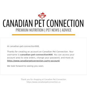 Your Canadian Pet Connection account has been created!