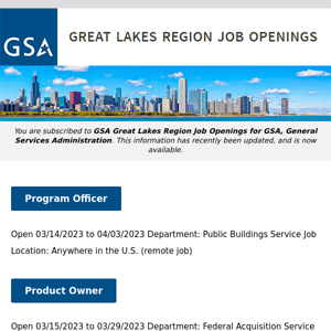 New/Current Job Opportunities in the GSA Great Lakes Region