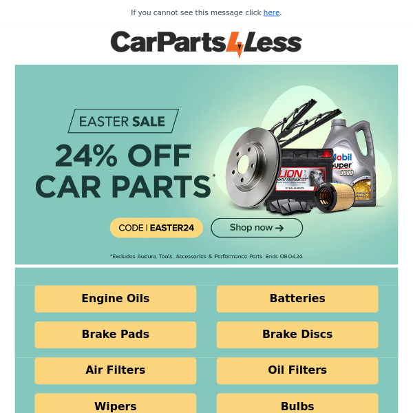 Start Your Easter With 24% Off Car Parts!