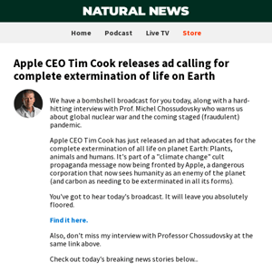 Apple CEO Tim Cook releases ad calling for complete extermination of life on Earth