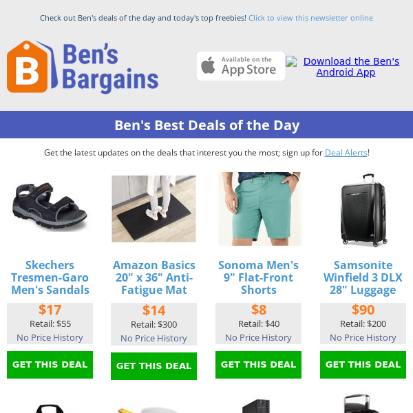 Ben's Best Deals: $8 Men's Shorts - $21 Trash Can (20L) - $7.83 USB-C Charger (30W) - $14 Anti-Fatigue Mat