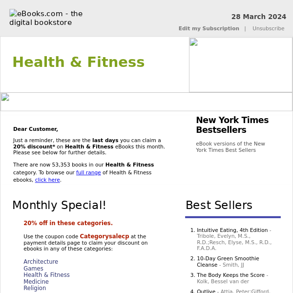 Health & Fitness : Last Days for 20% Discount, See Coupon Code...