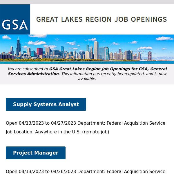 New/Current Job Opportunities in the GSA Great Lakes Region