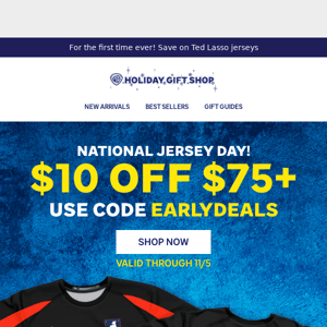 $10 off $75 Ted Lasso Jerseys - Shop National Jersey Day!