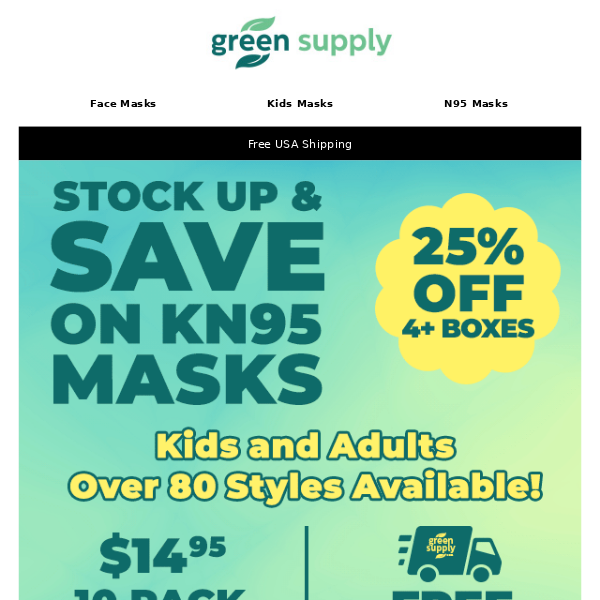😷25% Off Kids and Adult KN95 Masks - 80+ Styles to Choose From