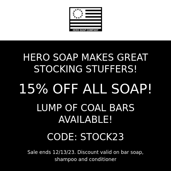 15% Off All Soap! Great Stocking Stuffers! CODE: STOCK23