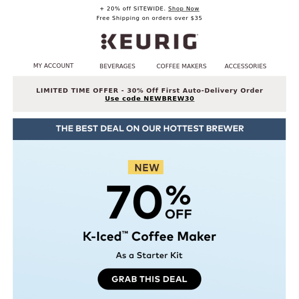 70% Off - Our K-Iced™ coffee maker 🤩 - Keurig