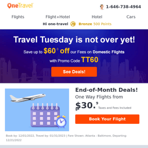 End-of-Month Flight Deals from $30.99!