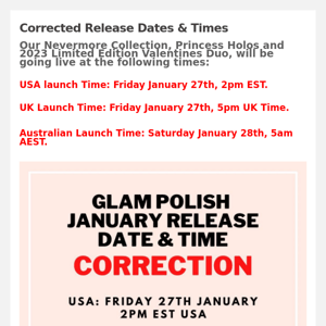 Glam Polish - Corrected January Release Dates & Times