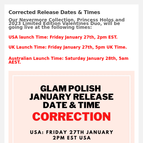 Glam Polish - Corrected January Release Dates & Times