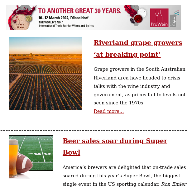 Riverland grape growing at breaking point / Beer sales soar during Super Bowl / 10 cocktails for National Margarita Day