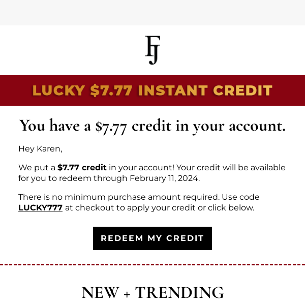 💰 You have a lucky $7.77 credit!