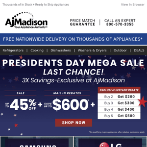 Last Chance! President’s Day Sale - 3X Savings Exclusive at AJ Madison