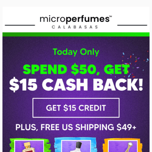 Today only! $15 cash back on orders over $50