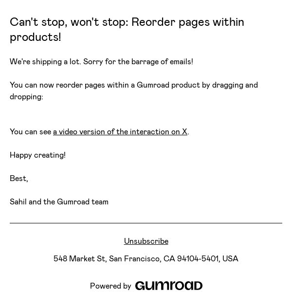 Can't stop, won't stop: Reorder pages within products!