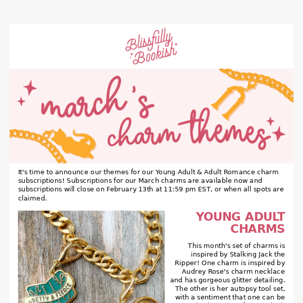 It's time for March bookish charms theme announcement!