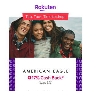 American Eagle Outfitters: Up to 50% off + 17% Cash Back