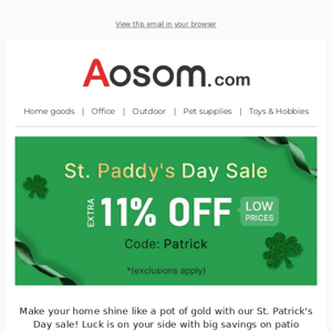 St Patrick's Day Sale 🍀 11% Off thousands of products!