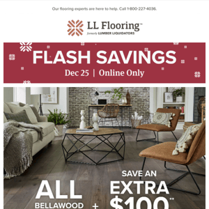 Happy Holidays! Our flash flooring sale is TODAY ONLY!