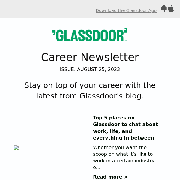 Top 5 places on Glassdoor to chat about work, life, and everything in between