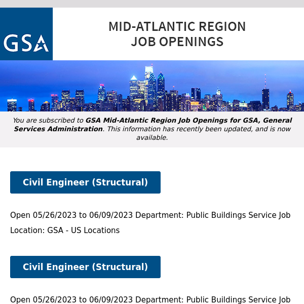 New/Current Job Opportunities in the GSA Mid-Atlantic Region