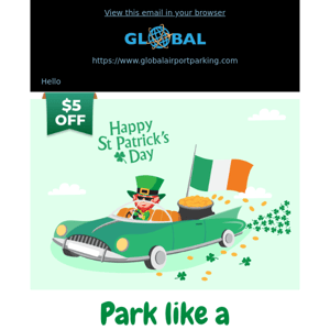 🛫 St. Patrick's Deal Alert: $5 Off Airport Parking!
