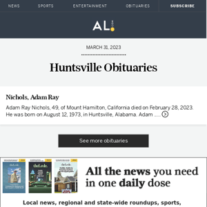 Huntsville obituaries for March 31, 2023