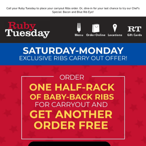 BOGO Ribs: Exclusive Carryout Offer!