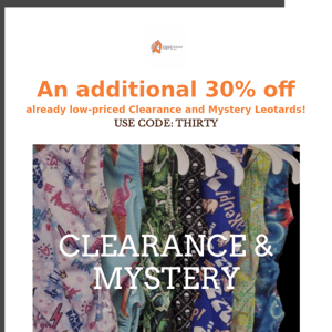 Additional 30% off Clearance and Mystery Leotards