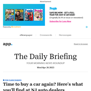 Daily Briefing: Time to buy a car again? Here's what you'll find at NJ auto dealers