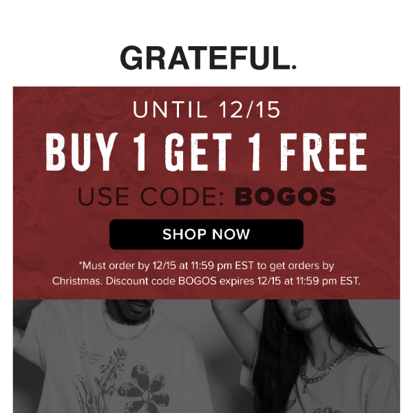 Buy 1, Get 1 FREE All Apparel Through 12/15 >>