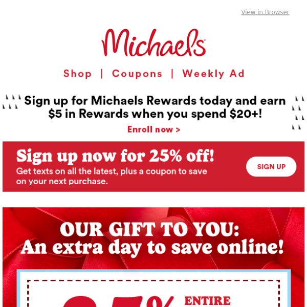 Michaels: 25% Off Regular Price Purchases (In-Store & Online) - TODAY ONLY