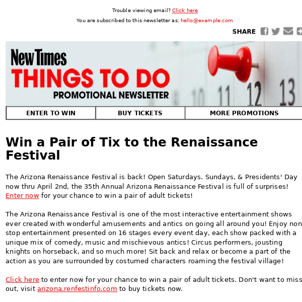 Win a Pair of Tix to the Renaissance Festival