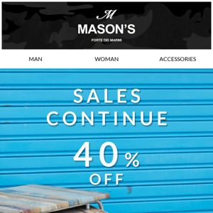 Sales Continue 40% off