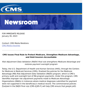 CMS Issues Final Rule to Protect Medicare, Strengthen Medicare Advantage, and Hold Insurers Accountable