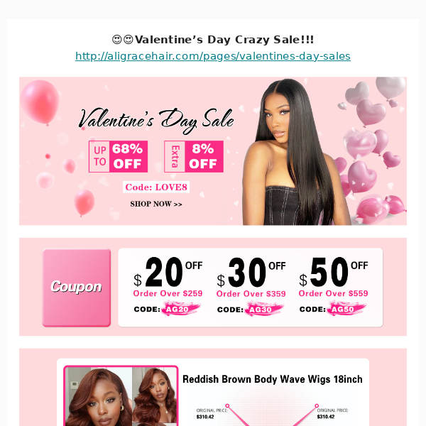 😍😍Valentine’s Day Crazy Sale!!!UP TO 68%+Extra 8% OFF