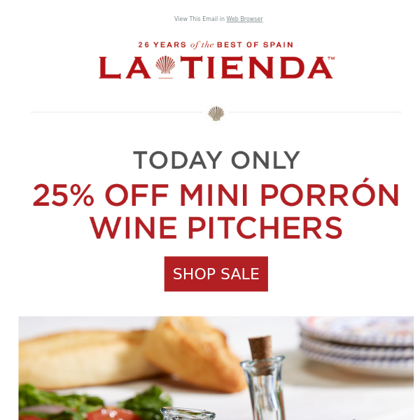 One Day Sale! 25% Off Mini Porron Wine Pitchers