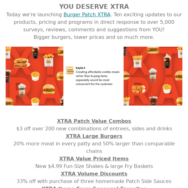 Burger Patch XTRA - Value Combos, Bigger Burgers & More