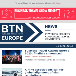 Finalists announced for Business Travel Awards Europe 2023 | Airline associations push governments on slot regulation