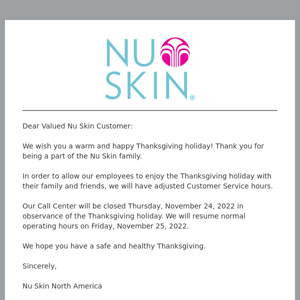 Nu Skin Customer Service Holiday Hours