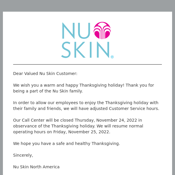 Nu Skin Customer Service Holiday Hours