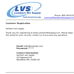 www.LambertVetSupply.com: Customer Registration