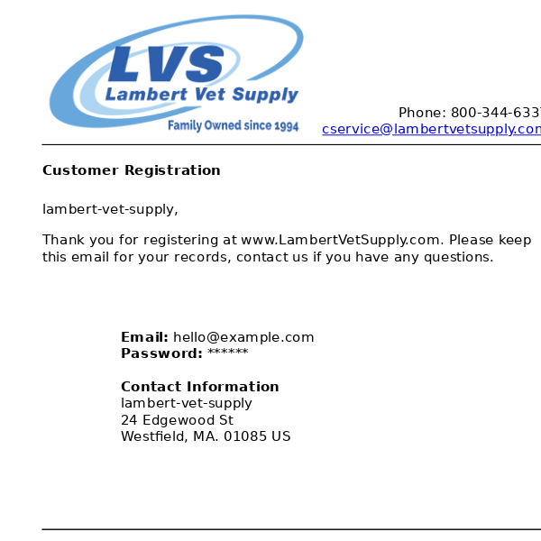 www.LambertVetSupply.com: Customer Registration