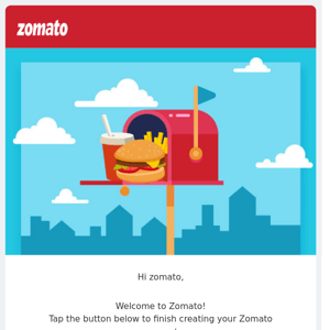 Finish creating your account on Zomato