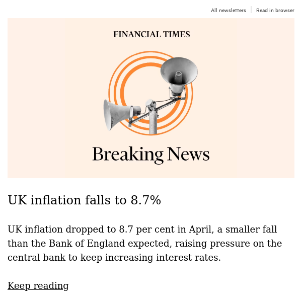 UK inflation falls to 8.7%