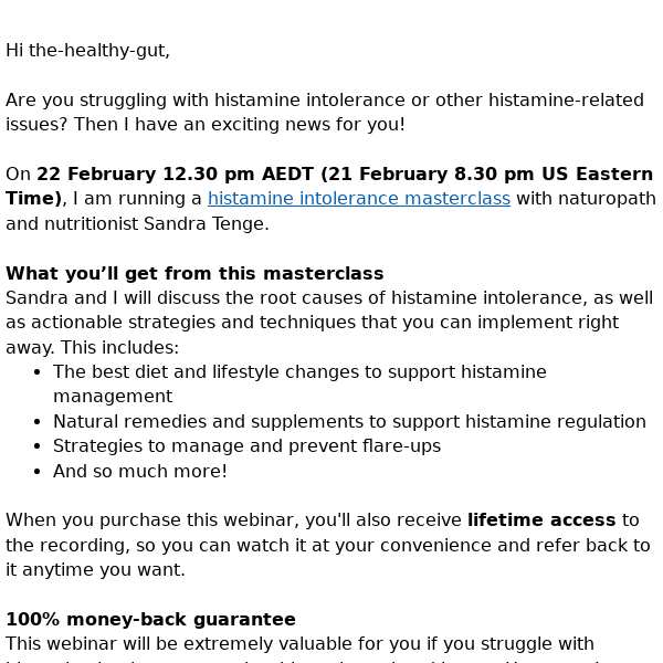 [Masterclass] Learn how to better manage your histamine intolerance, The Healthy Gut