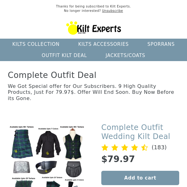 Kilt Outfit Deal For Sale