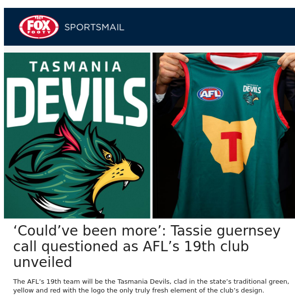 ‘Could’ve been more’: Tassie guernsey call questioned as AFL’s 19th club unveiled