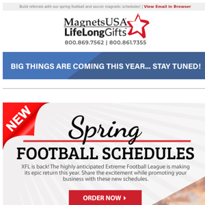 🏈 NEW PRODUCT: 2023 XFL MAGNETIC SCHEDULES!