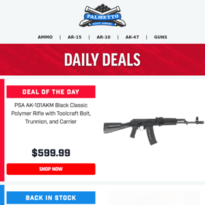 Look At This Deal! 👀 | PSA AK-101AKM 5.56 Black Classic Polymer Rifle $599.99!